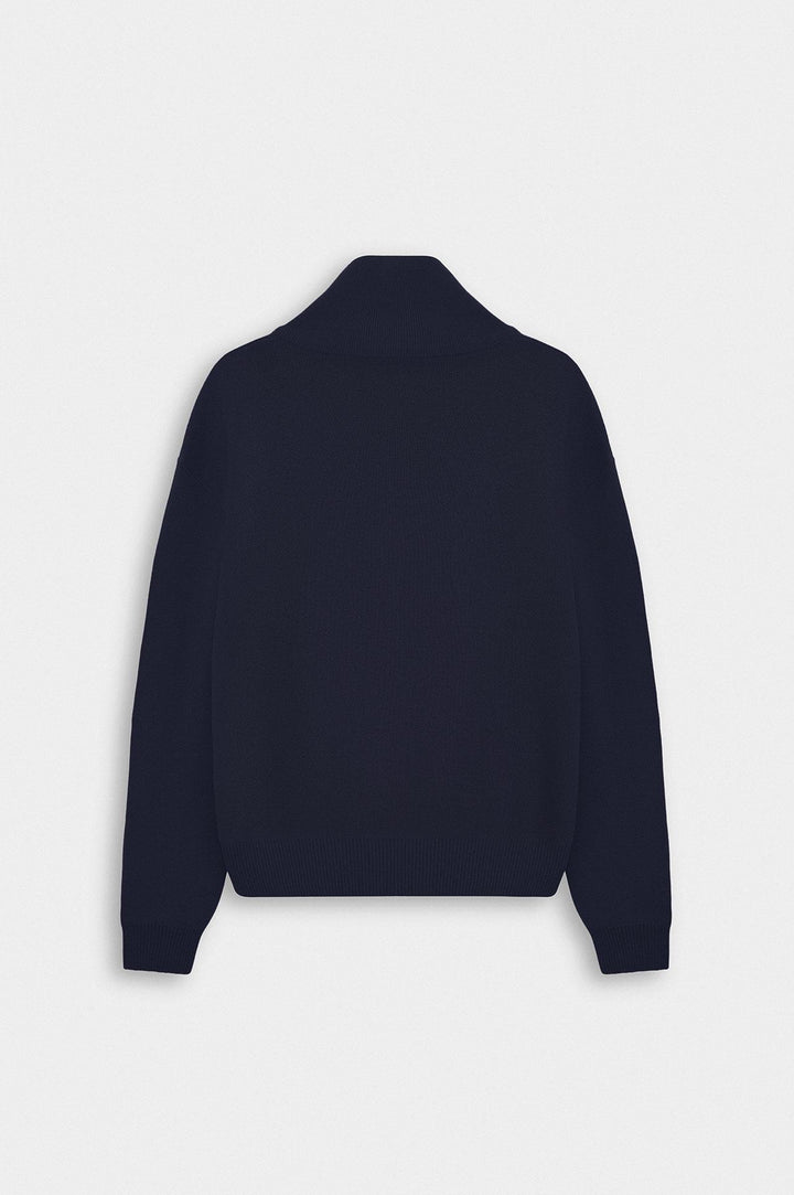 Giesto Pull en tricot bleu marine à col montant à demi zip - Bleu marine