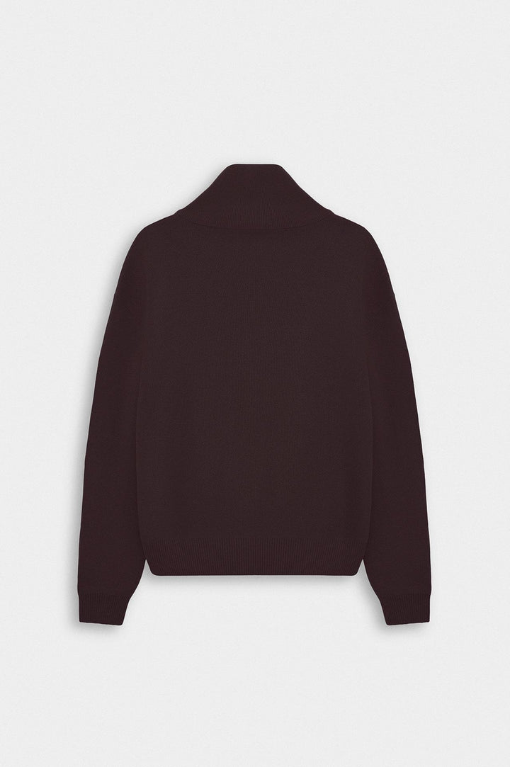 Giesto Pull en tricot bordeaux à col roulé avec demi-fermeture éclair - Bordeaux