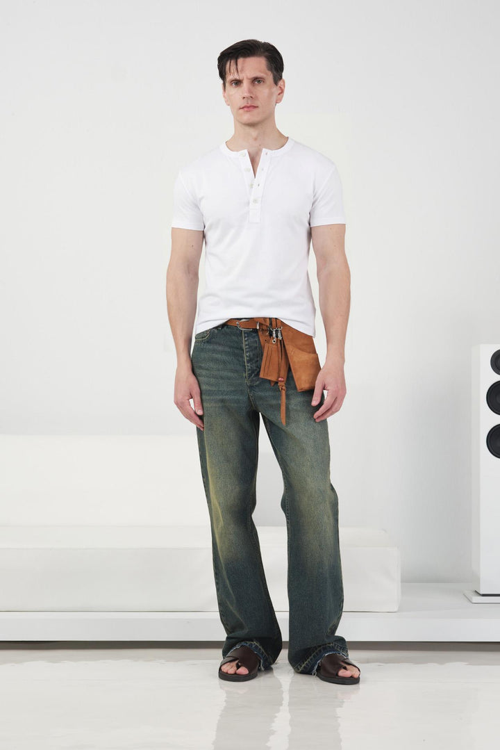 Giesto T-Shirt Blanc à Col Boutonné Slim - Blanc