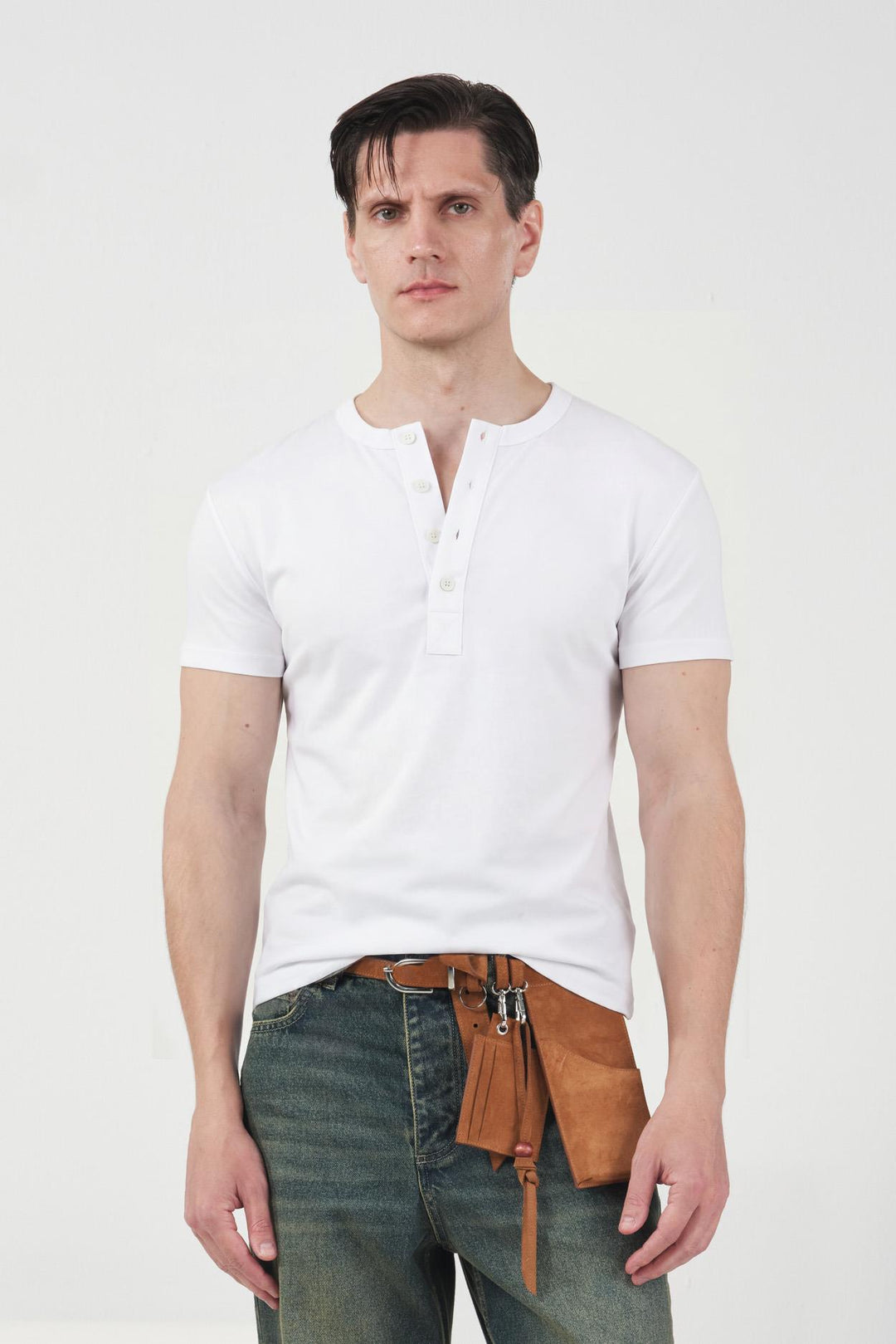 Giesto T-Shirt Blanc à Col Boutonné Slim - Blanc