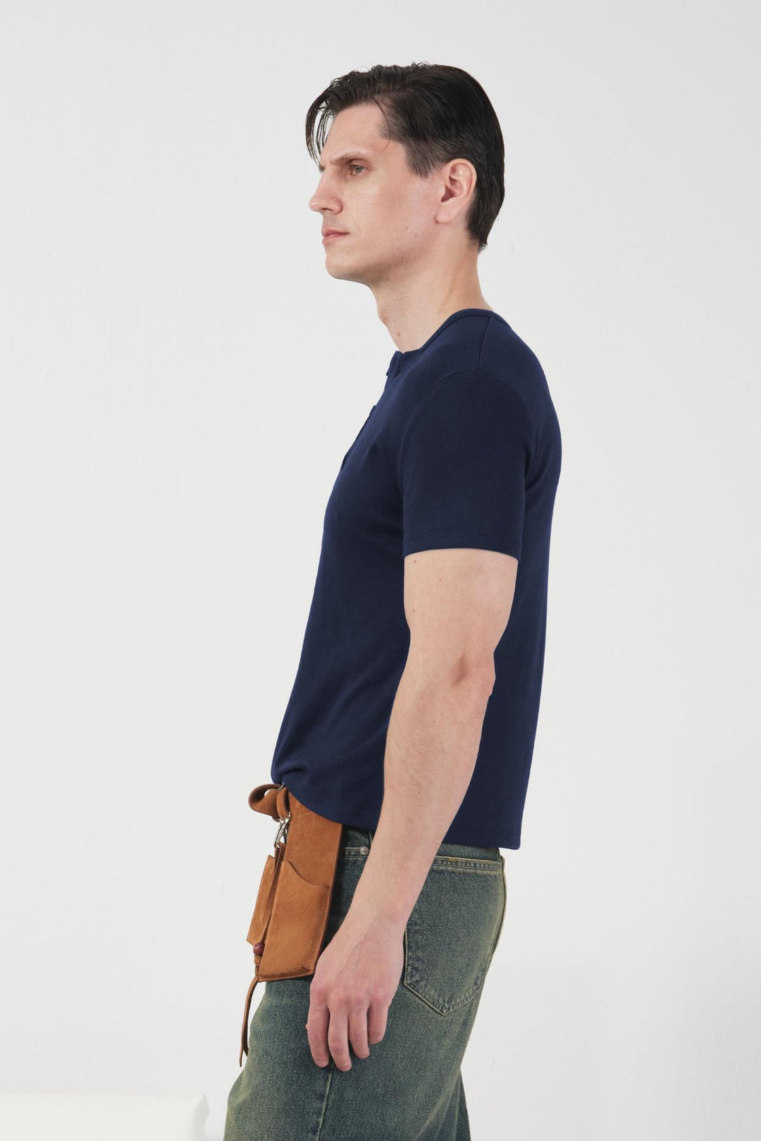 Giesto T-Shirt Bleu marine à Col Boutonné Slim - Bleu marine