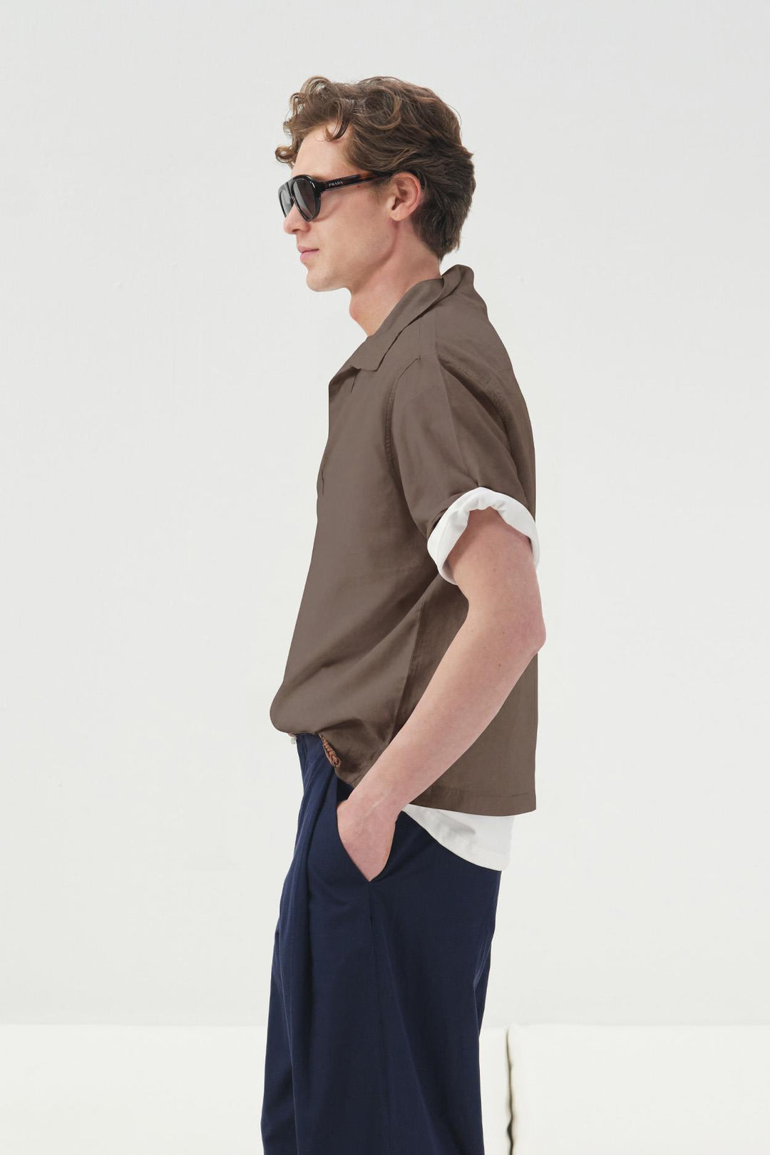 Giesto Chemise en Viscose Marron à Col Boutonné - Marron