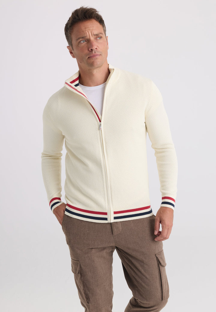 Felix Hardy Gilet en tricot zippé pour homme - Écru