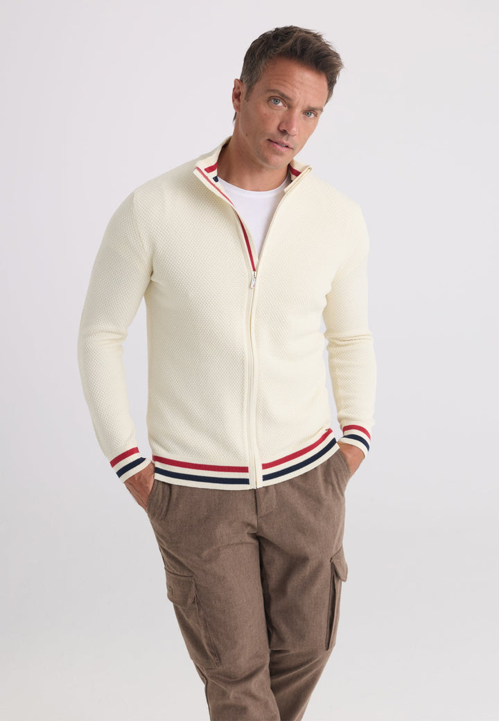 Felix Hardy Gilet en tricot zippé pour homme - Écru