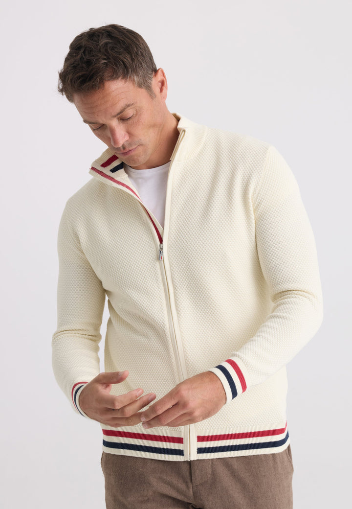 Felix Hardy Gilet en tricot zippé pour homme - Écru
