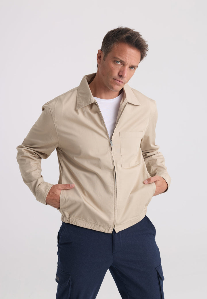 Felix Hardy Veste en coton à col chemise zippée pour homme - Beige