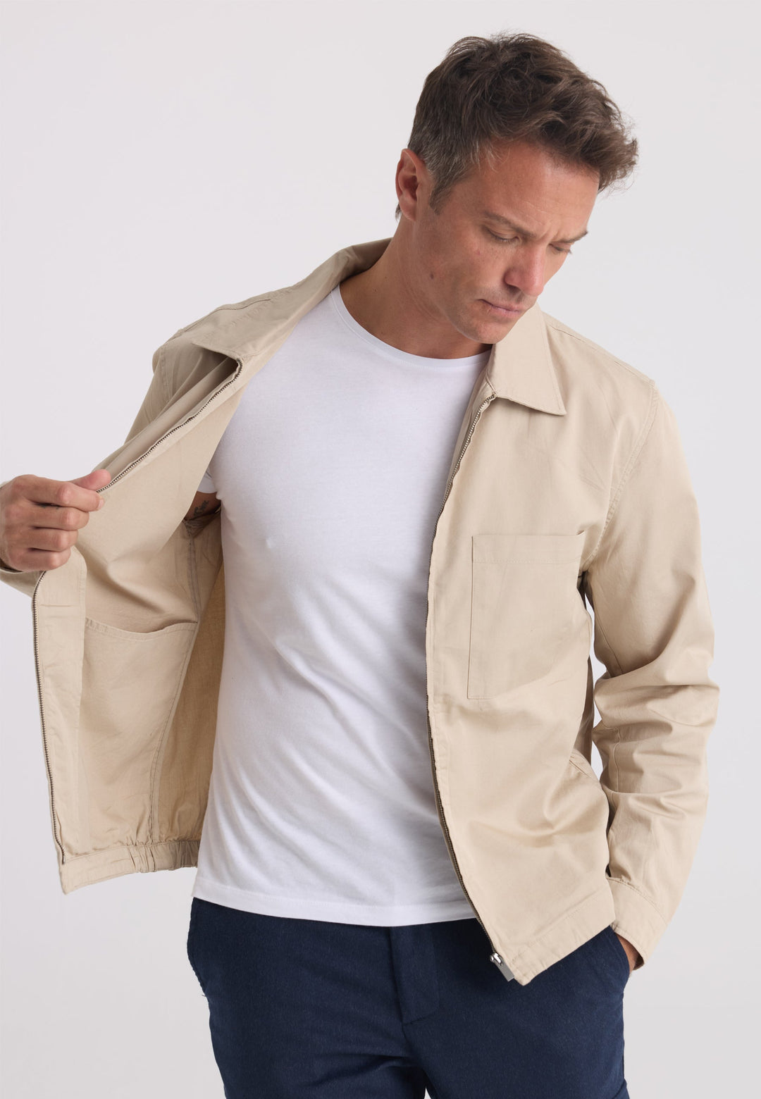 Felix Hardy Veste en coton à col chemise zippée pour homme - Beige