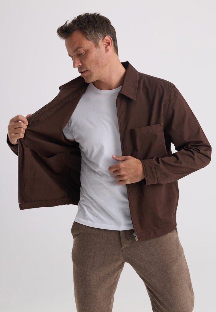 Felix Hardy Veste en coton à col chemise zippée pour homme - Marron