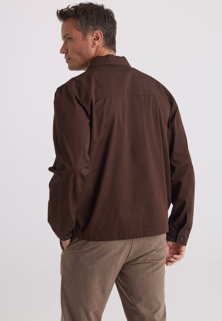 Felix Hardy Veste en coton à col chemise zippée pour homme - Marron