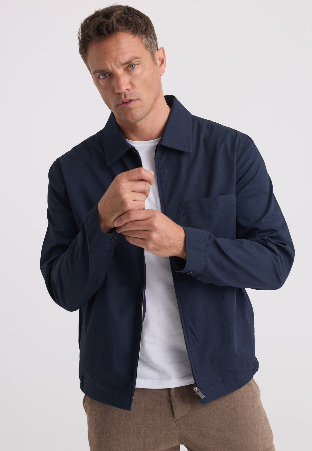 Felix Hardy Veste en coton à col chemise zippée pour homme - Bleu marine