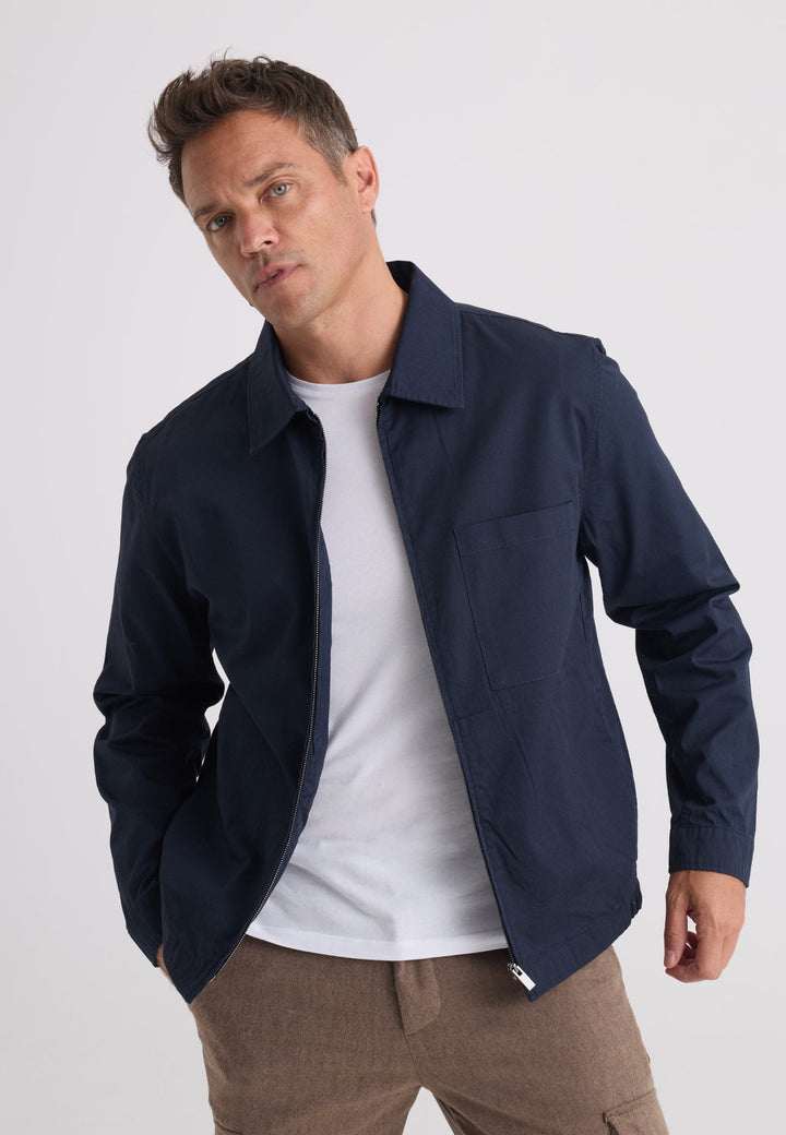 Felix Hardy Veste en coton à col chemise zippée pour homme - Bleu marine