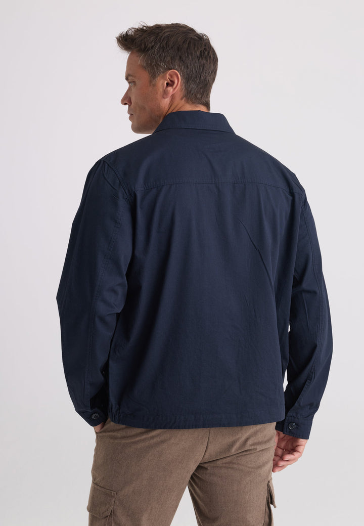 Felix Hardy Veste en coton à col chemise zippée pour homme - Bleu marine