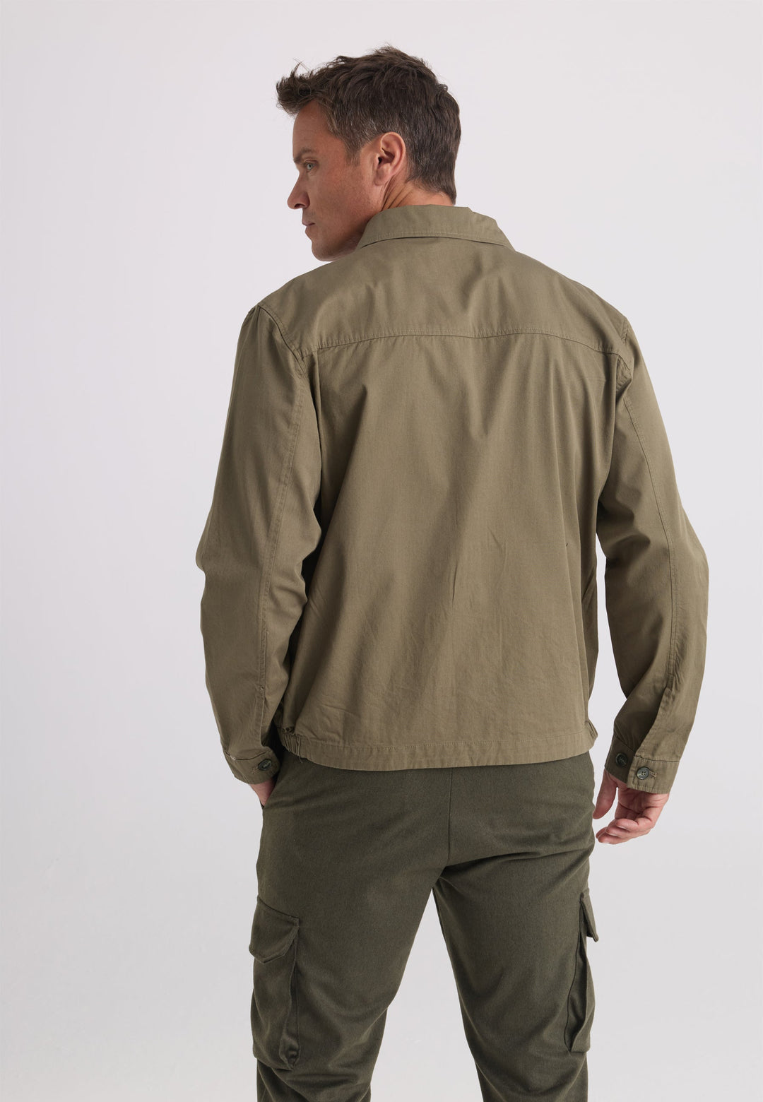 Felix Hardy Veste en coton à col chemise zippée pour homme - Kaki