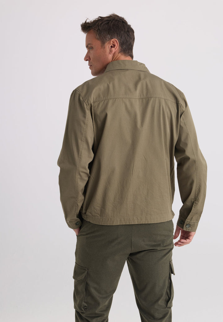 Felix Hardy Veste en coton à col chemise zippée pour homme - Kaki