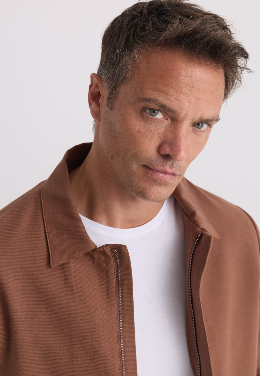 Felix Hardy Homme Veste Saisonnière Zippée Mélange Coton Lin - Marron