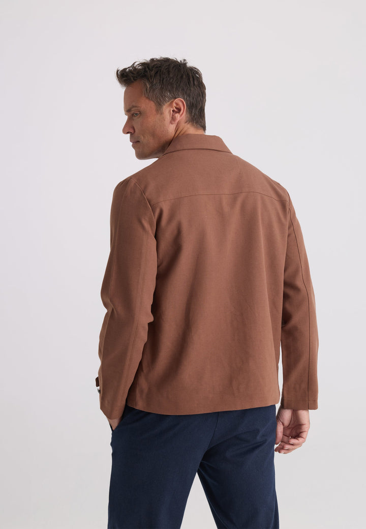 Felix Hardy Homme Veste Saisonnière Zippée Mélange Coton Lin - Marron