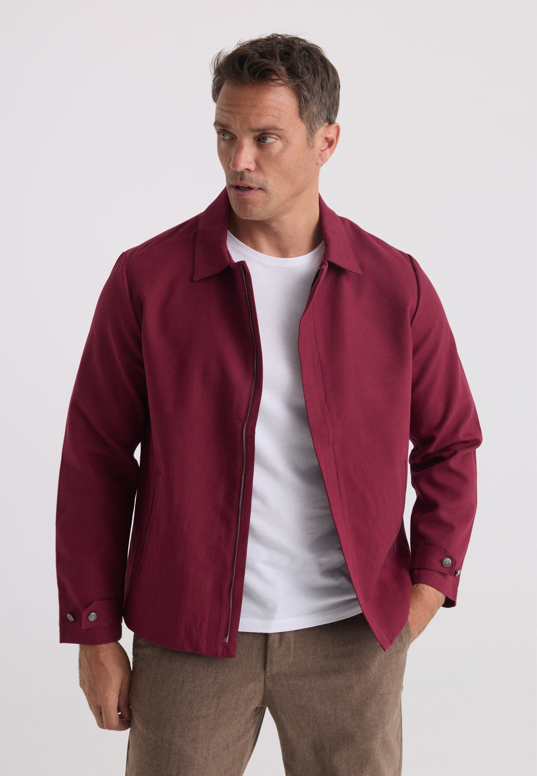 Felix Hardy Homme Veste Saisonnière Zippée Mélange Coton Lin - Bordeaux