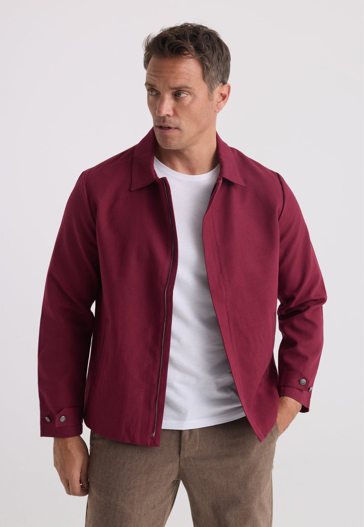 Felix Hardy Homme Veste Saisonnière Zippée Mélange Coton Lin - Bordeaux