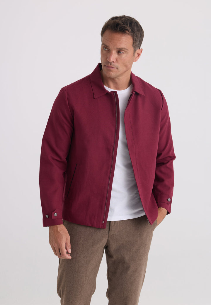 Felix Hardy Homme Veste Saisonnière Zippée Mélange Coton Lin - Bordeaux