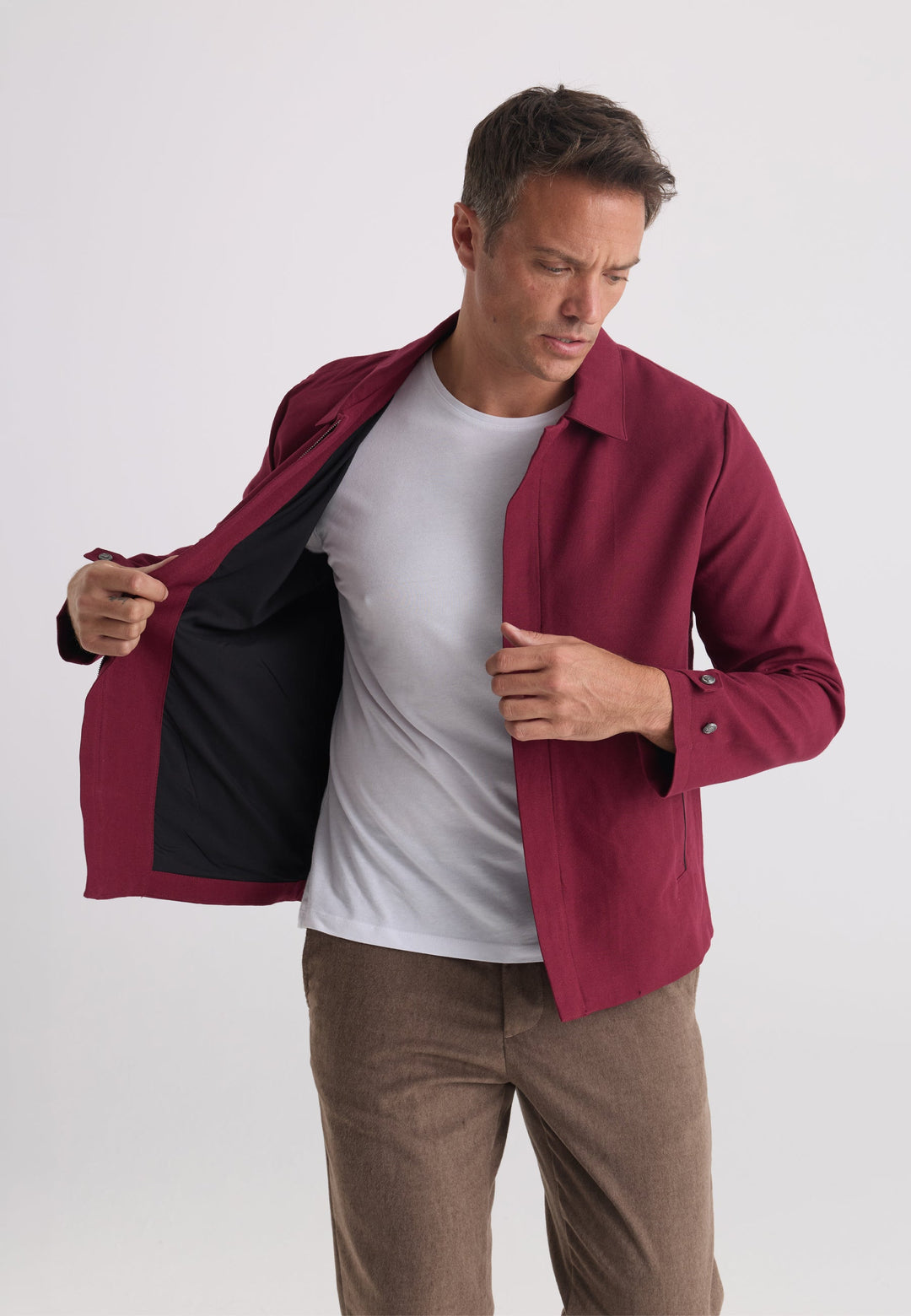 Felix Hardy Homme Veste Saisonnière Zippée Mélange Coton Lin - Bordeaux