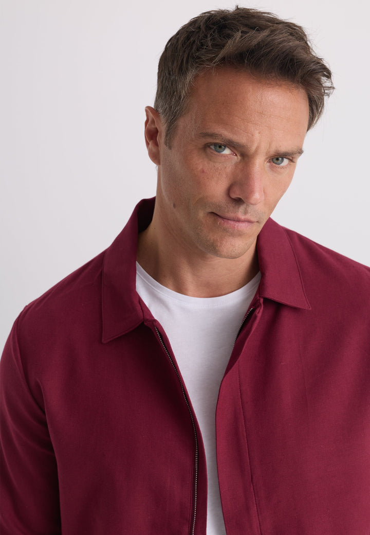 Felix Hardy Homme Veste Saisonnière Zippée Mélange Coton Lin - Bordeaux