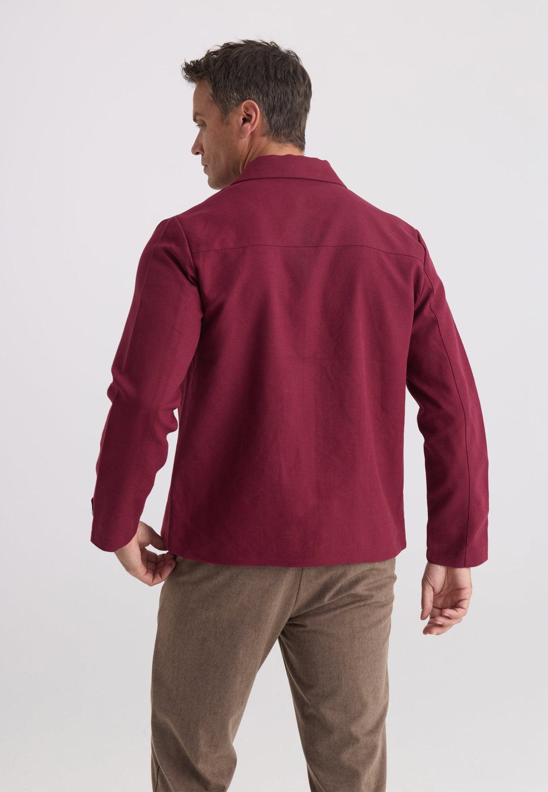 Felix Hardy Homme Veste Saisonnière Zippée Mélange Coton Lin - Bordeaux