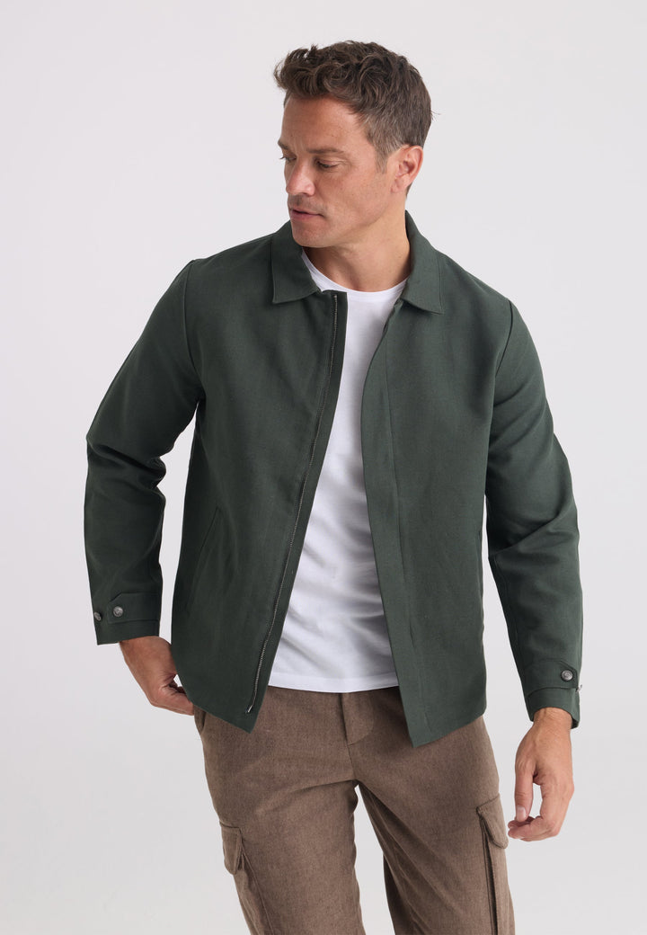 Felix Hardy Homme Veste Saisonnière Zippée Mélange Coton Lin - Kaki