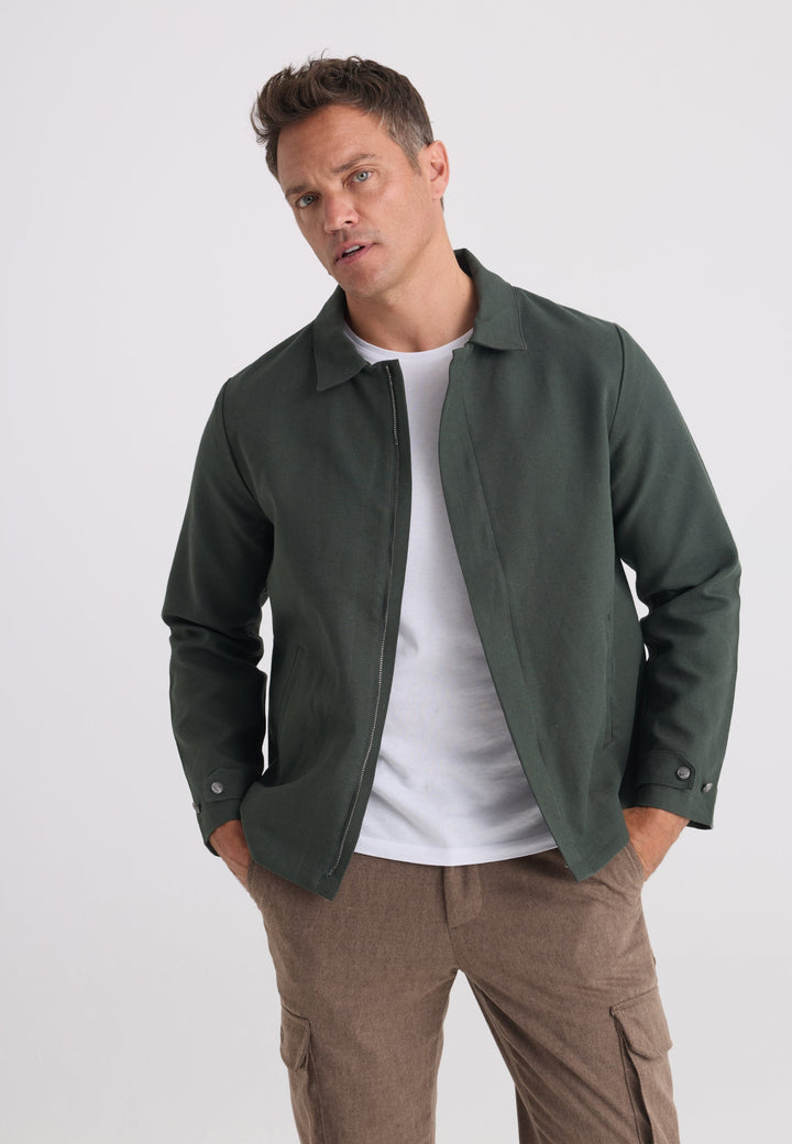 Felix Hardy Homme Veste Saisonnière Zippée Mélange Coton Lin - Kaki