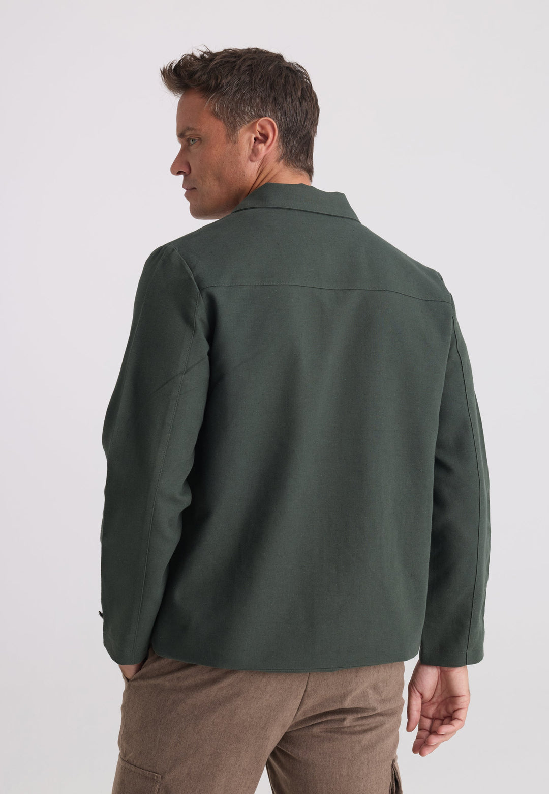 Felix Hardy Homme Veste Saisonnière Zippée Mélange Coton Lin - Kaki