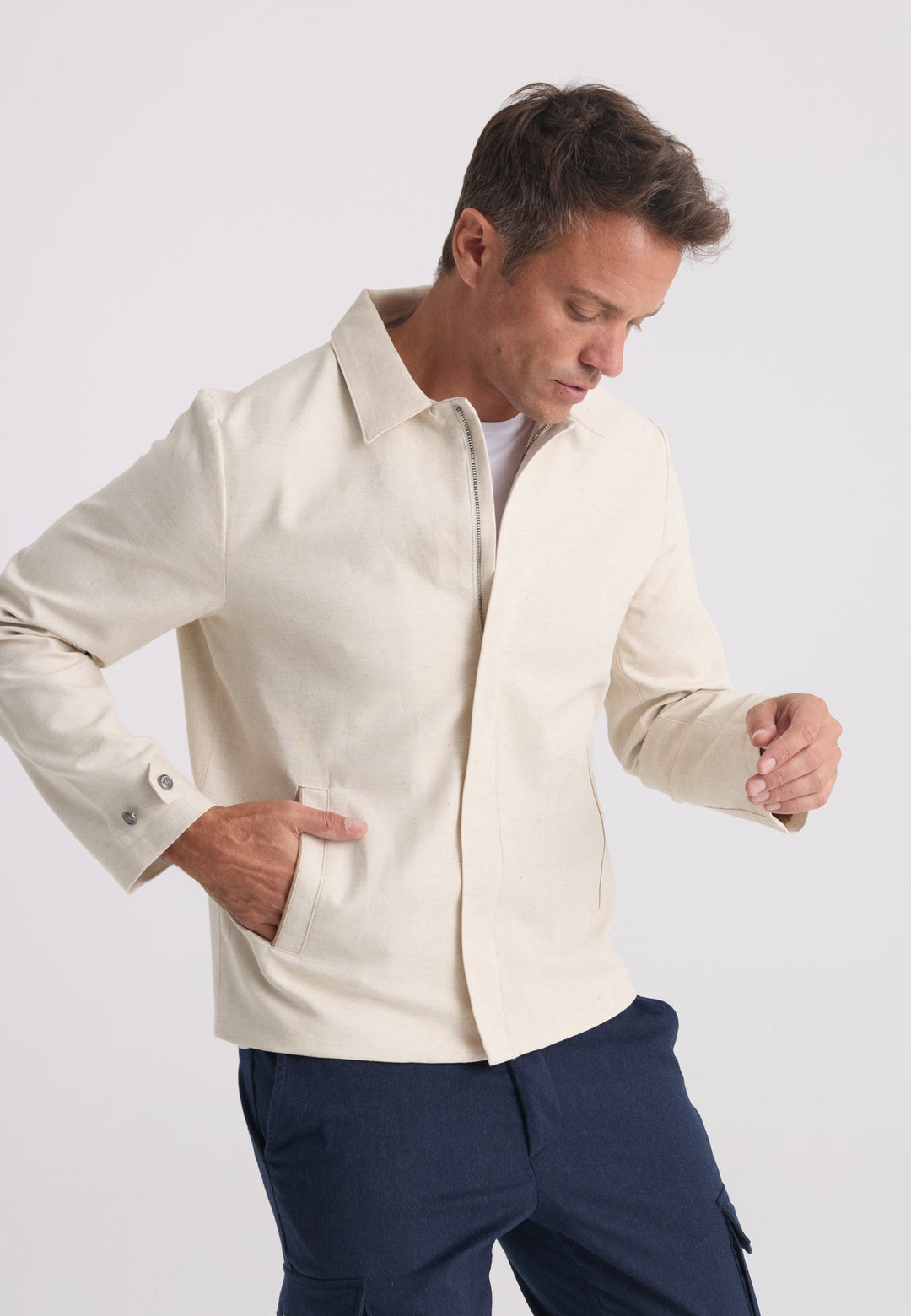 Felix Hardy Homme Veste Saisonnière Zippée Mélange Coton Lin - Beige