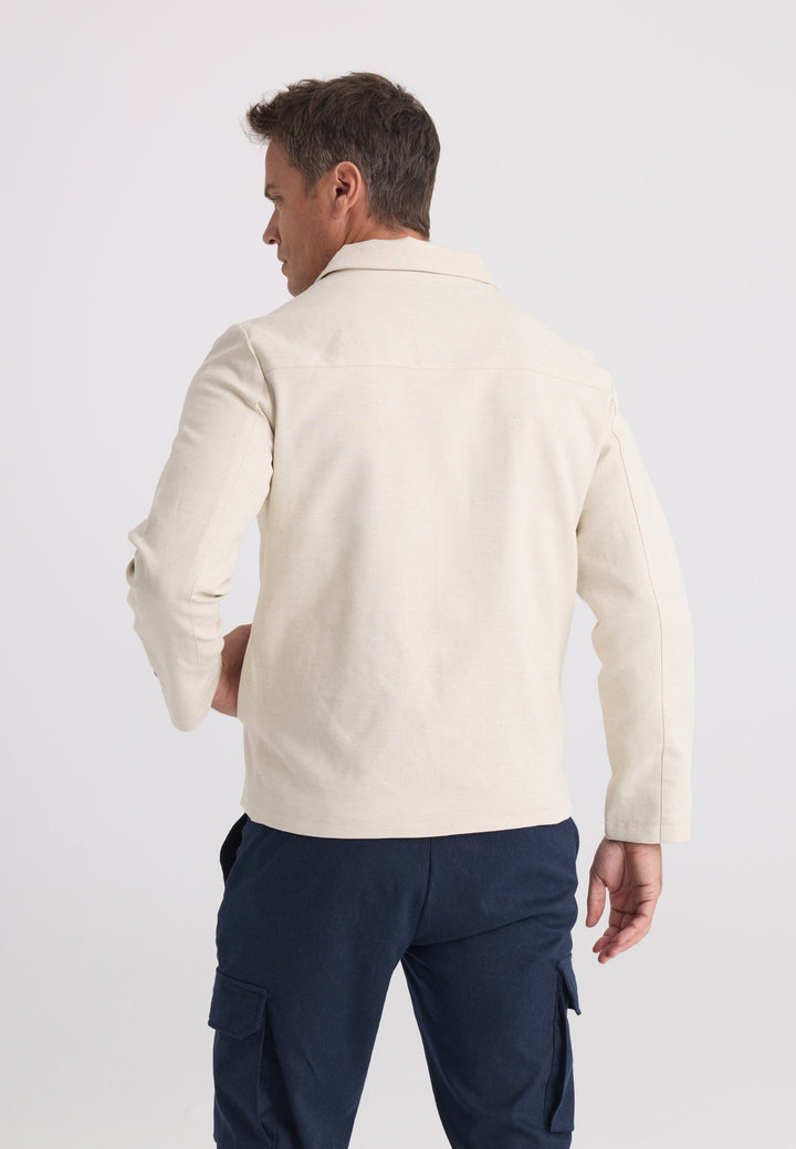 Felix Hardy Homme Veste Saisonnière Zippée Mélange Coton Lin - Beige