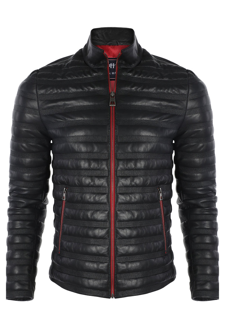 Felix Hardy Veste en Cuir Véritable Matelassée pour Homme - Noir