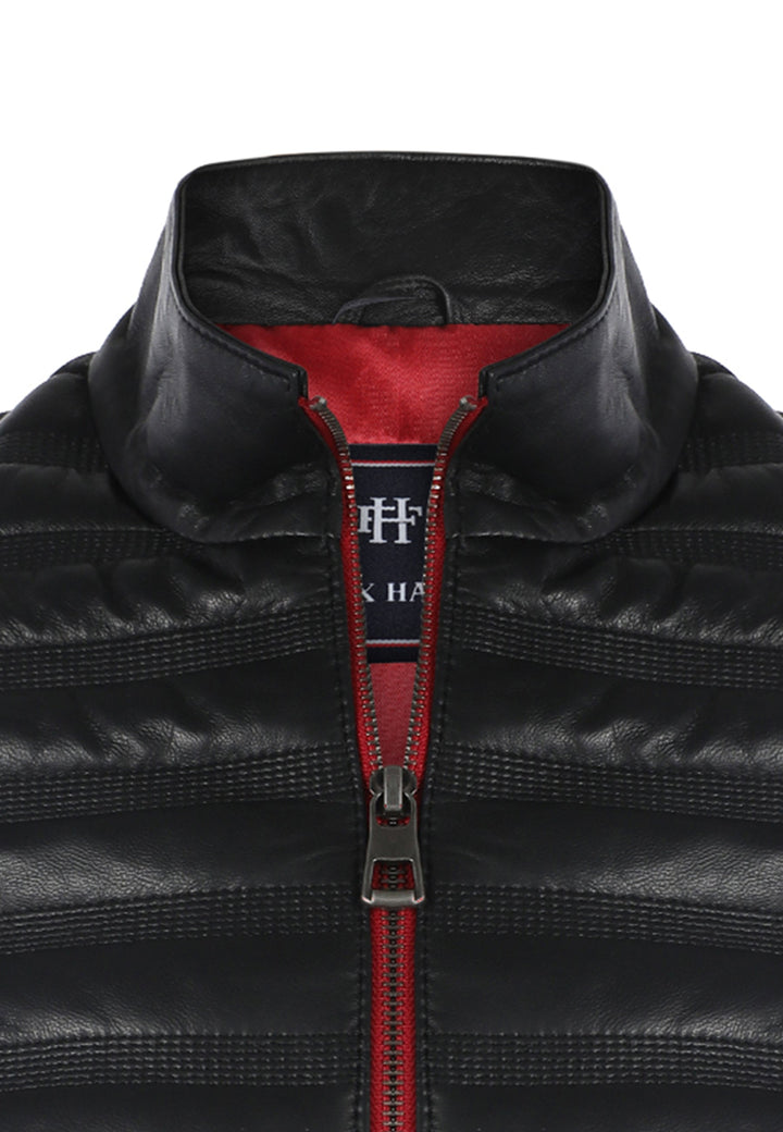 Felix Hardy Veste en Cuir Véritable Matelassée pour Homme - Noir