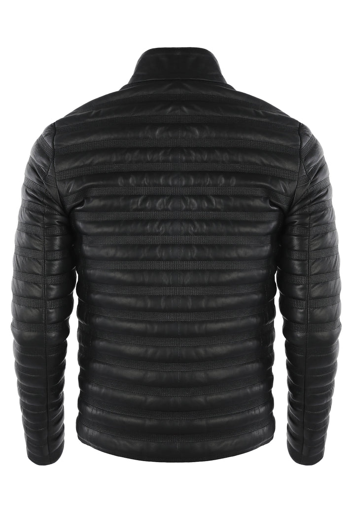 Felix Hardy Veste en Cuir Véritable Matelassée pour Homme - Noir