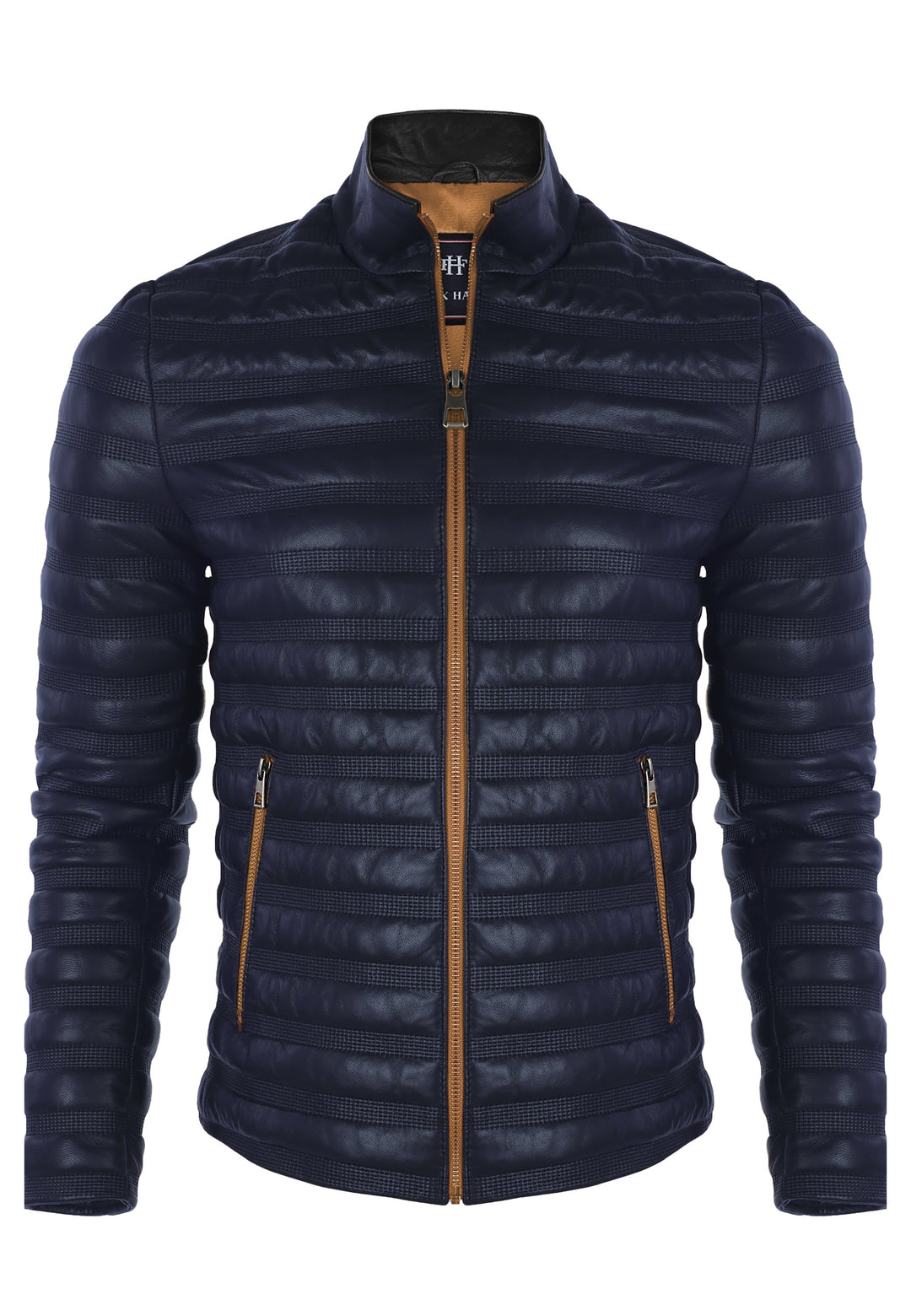 Felix Hardy Veste en Cuir Véritable Matelassée pour Homme - Bleu marine