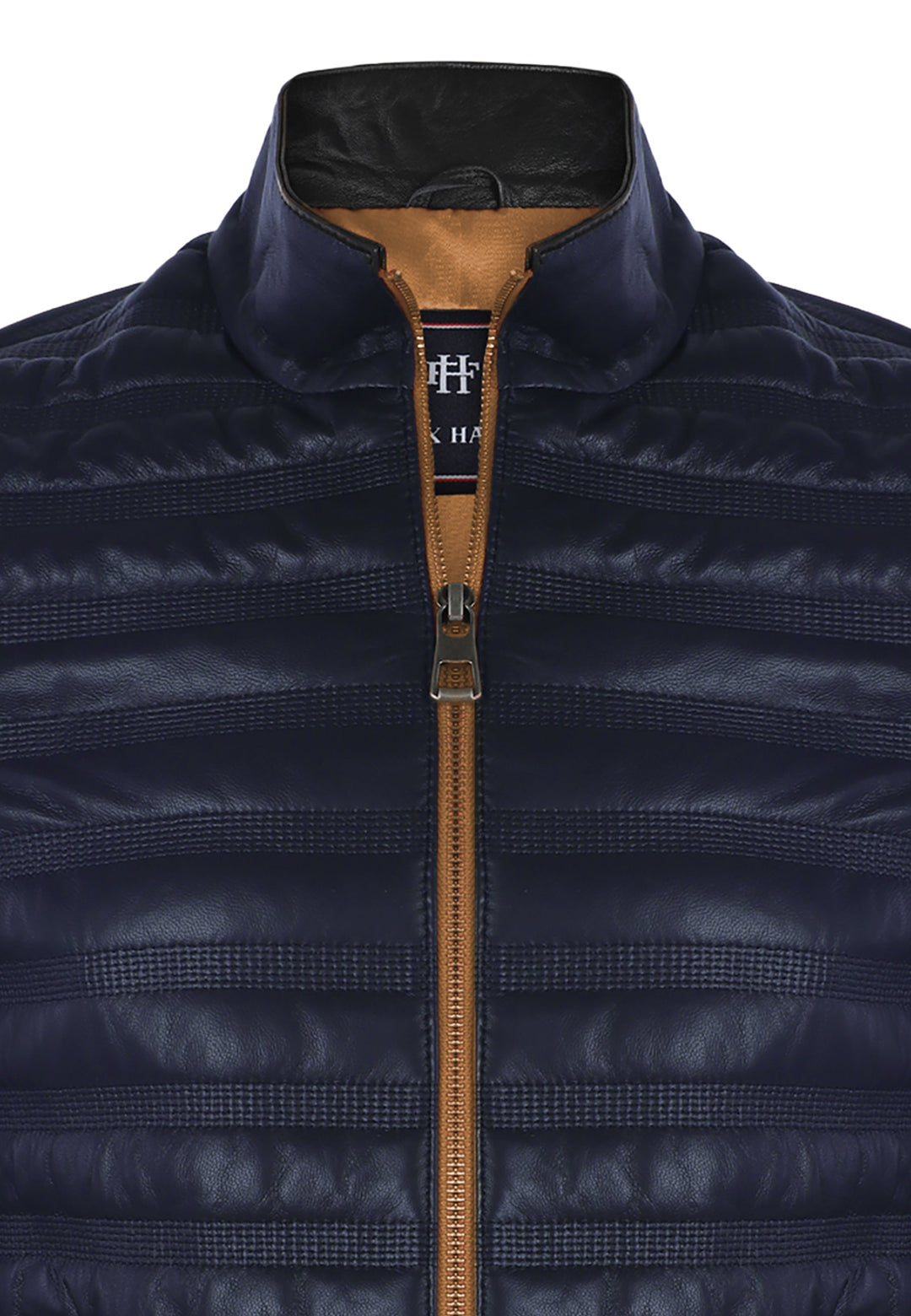 Felix Hardy Veste en Cuir Véritable Matelassée pour Homme - Bleu marine