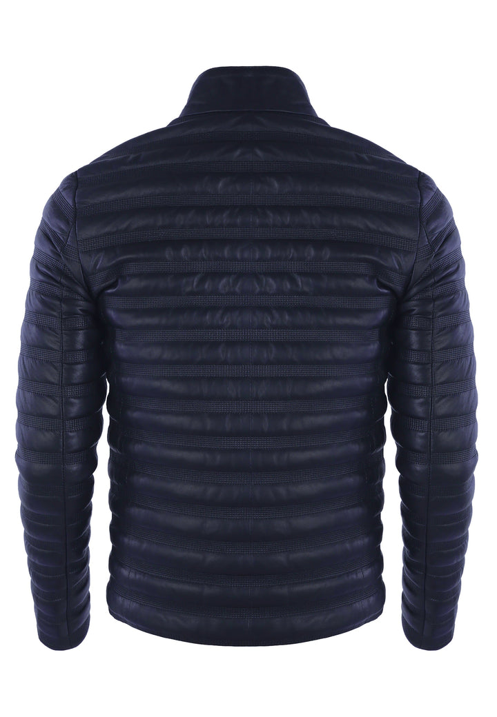 Felix Hardy Veste en Cuir Véritable Matelassée pour Homme - Bleu marine