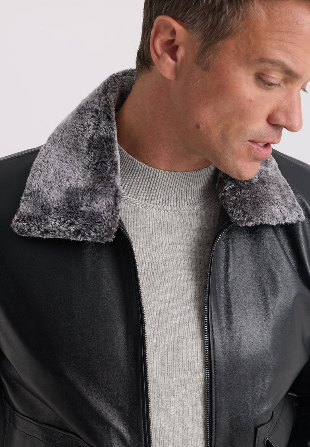 Felix Hardy Veste en Cuir avec Col en Fourrure pour Homme - Noir