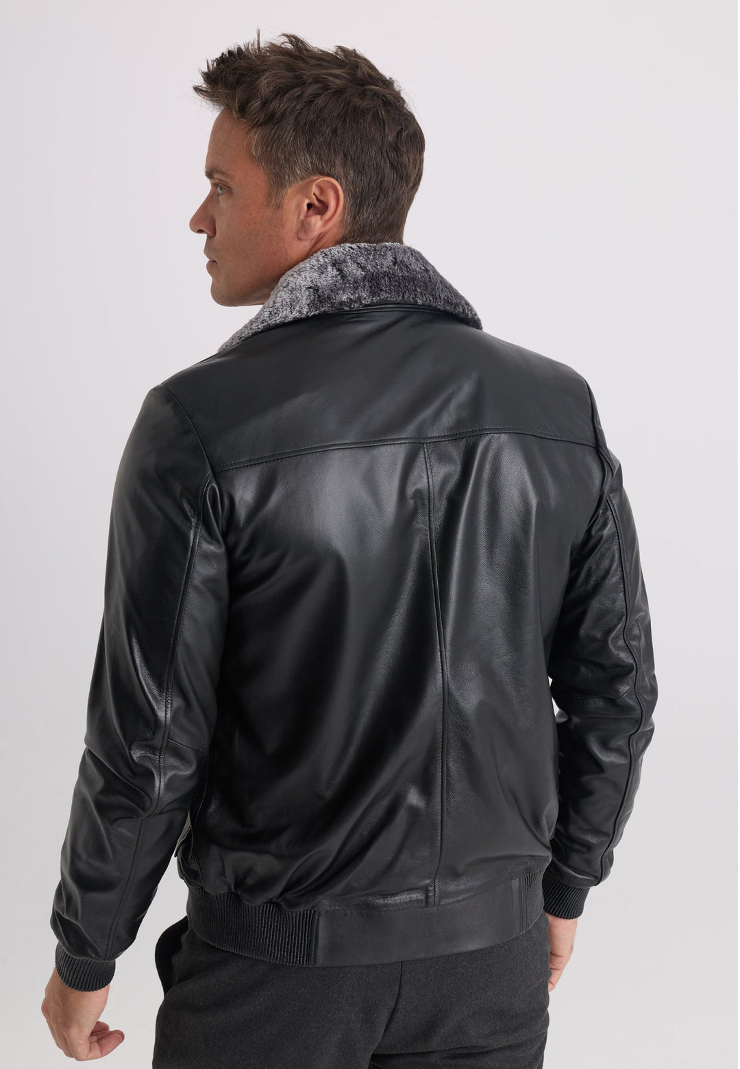 Felix Hardy Veste en Cuir avec Col en Fourrure pour Homme - Noir