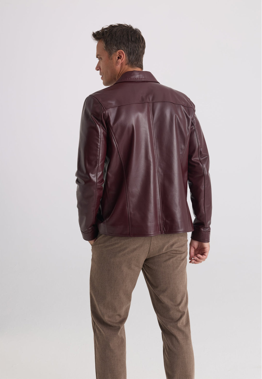 Felix Hardy Veste en Cuir Classique à Boutons pour Homme - Bordeaux