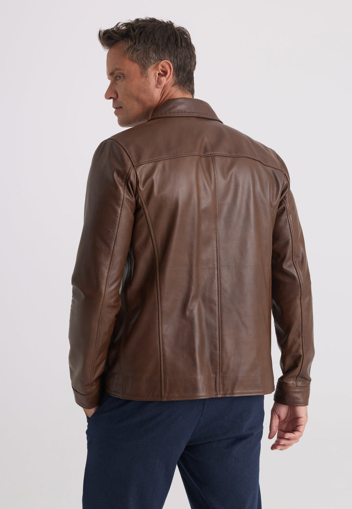 Felix Hardy Veste en Cuir Classique à Boutons pour Homme - Marron
