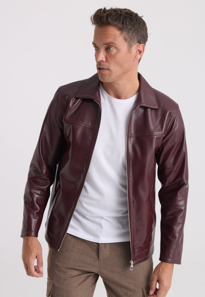 Felix Hardy Veste classique en cuir véritable zippée pour homme - Bordeaux