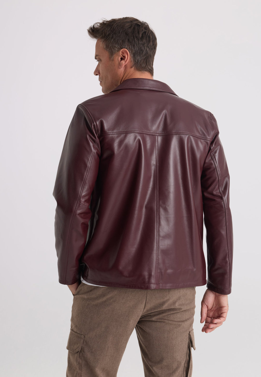 Felix Hardy Veste classique en cuir véritable zippée pour homme - Bordeaux