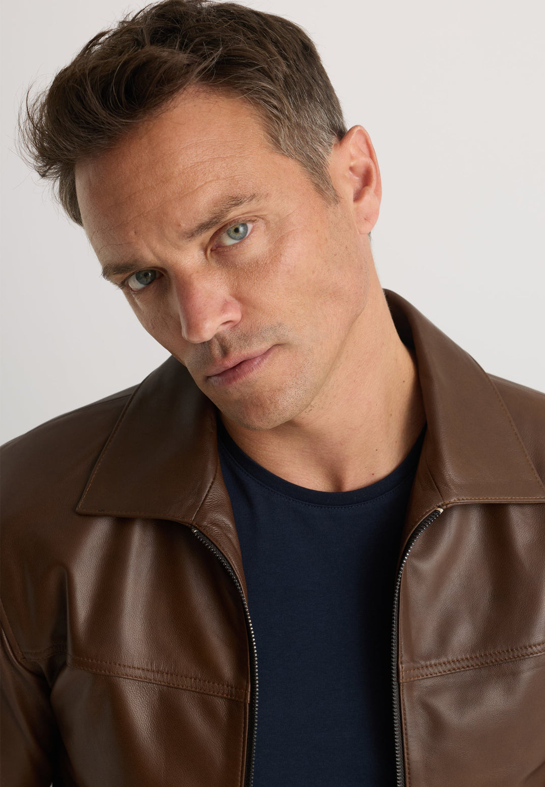 Felix Hardy Veste classique en cuir véritable zippée pour homme - Marron