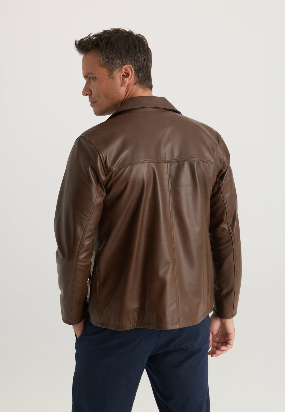 Felix Hardy Veste classique en cuir véritable zippée pour homme - Marron