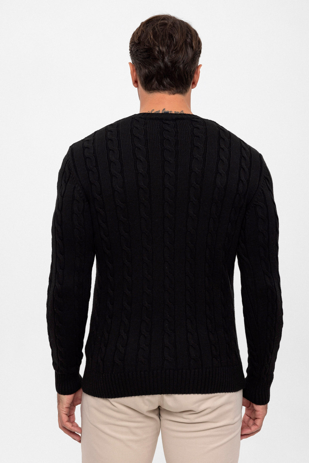 Felix Hardy Pull en tricot à col rond avec motifs tressés pour homme - Noir