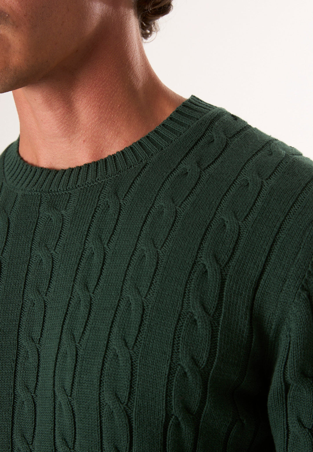 Felix Hardy Pull en tricot à col rond avec motifs tressés pour homme - Vert foncé
