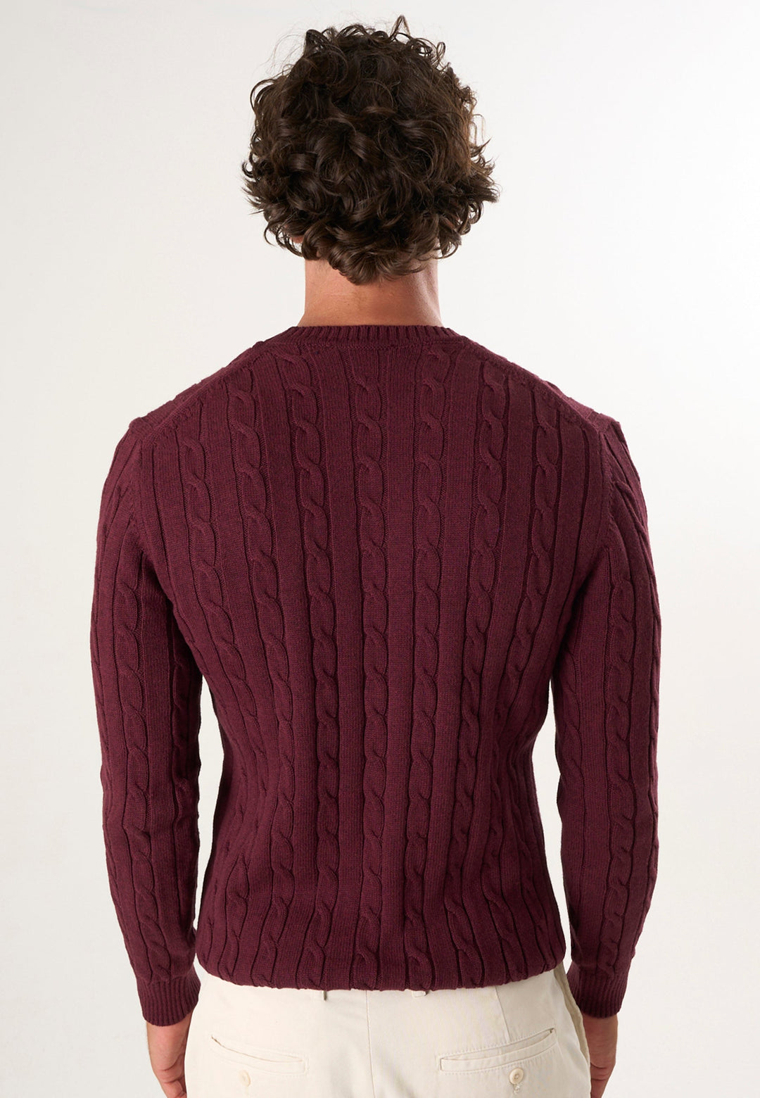 Felix Hardy Pull en tricot à col rond avec motifs tressés pour homme - Bordeaux