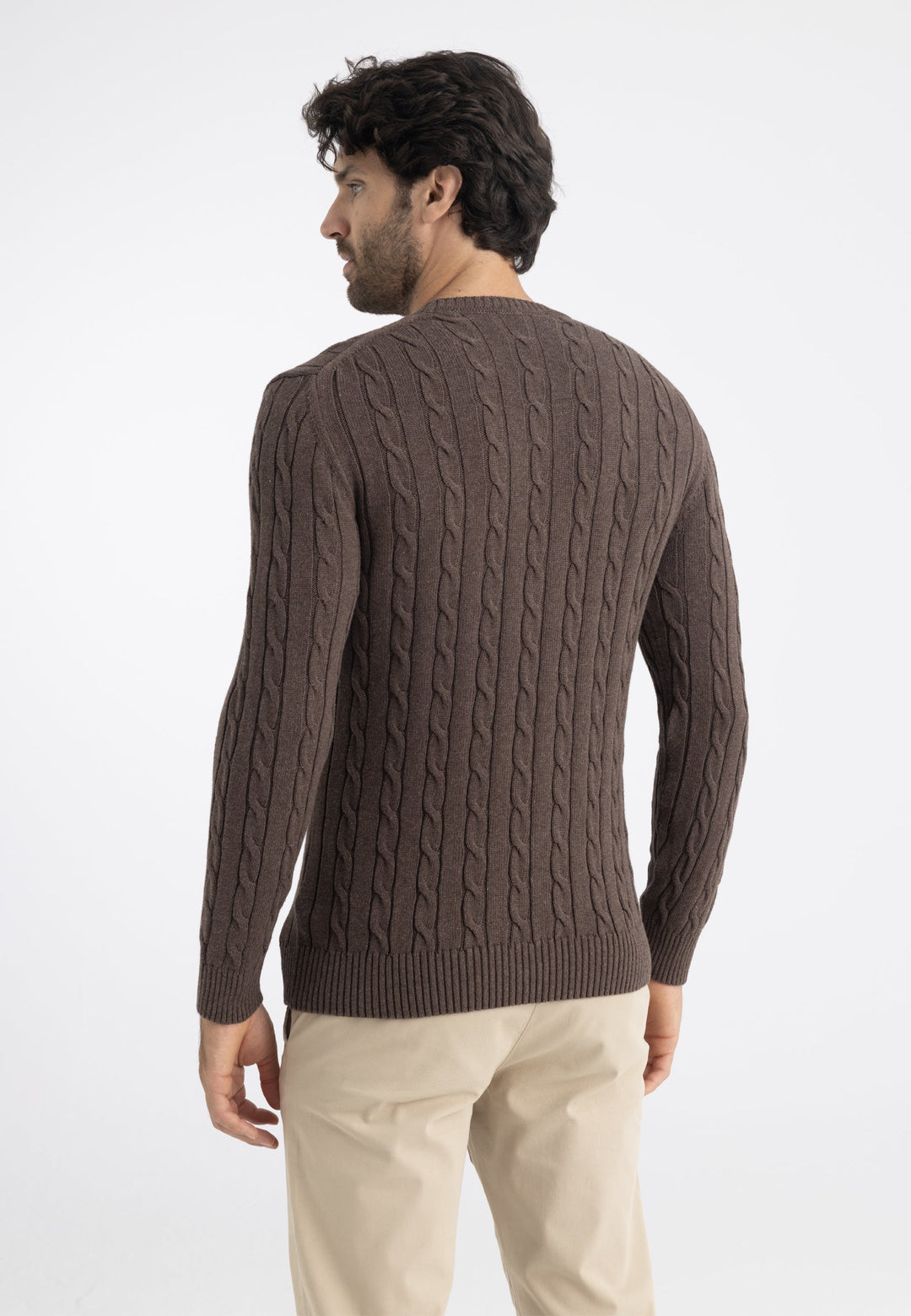 Felix Hardy Pull en tricot à col rond avec motifs tressés pour homme - Marron