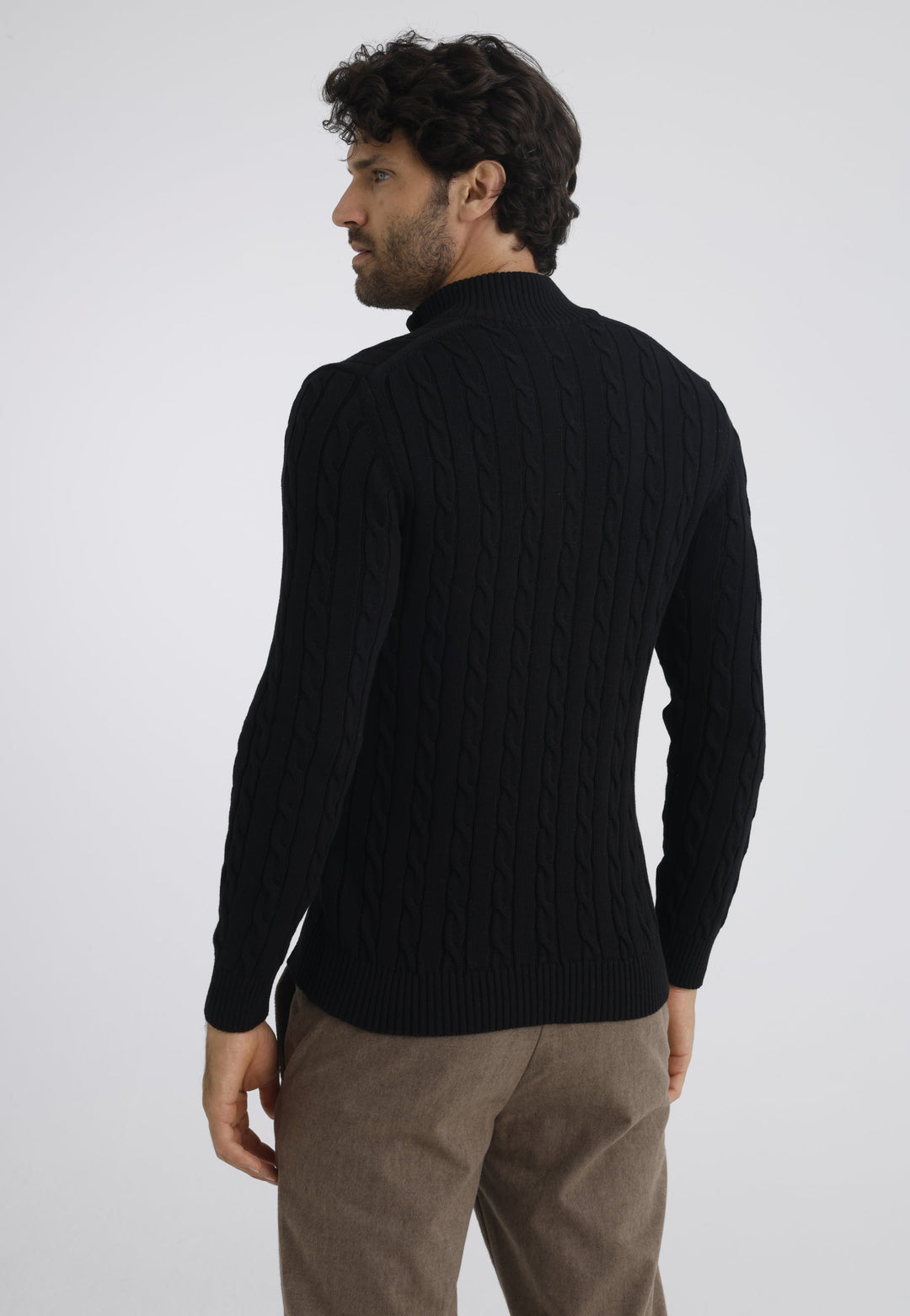 Felix Hardy Pull en tricot à demi-zip avec tresses pour homme - Noir